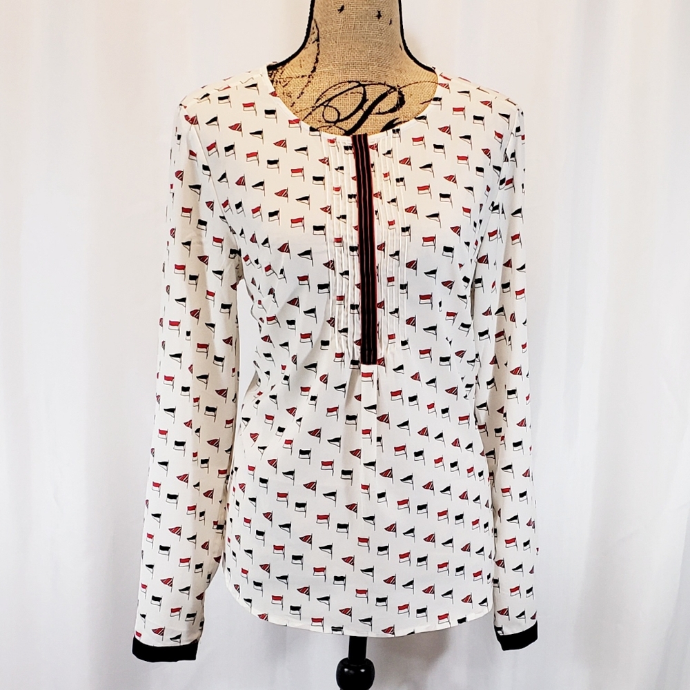 Talbots Flag Print Long Sleeve Blouse Women's Size 12